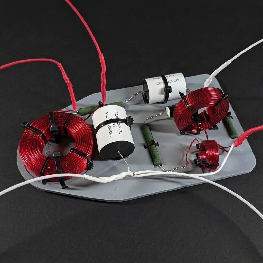 Handcrafted crossover network with Sonicap capacitors and US Coils inductors